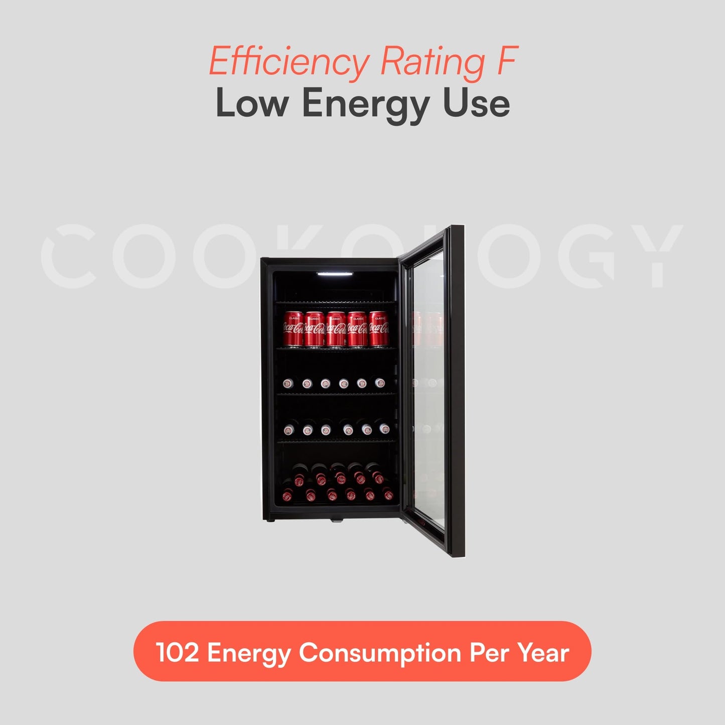 CBC98BK Under-Counter Fridge, 98 Litre Beer, Wine and Drinks Fridge with Adjustable Temperature Control, LED Light, Suitable for Cans and Bottles, Energy Efficient - in Black