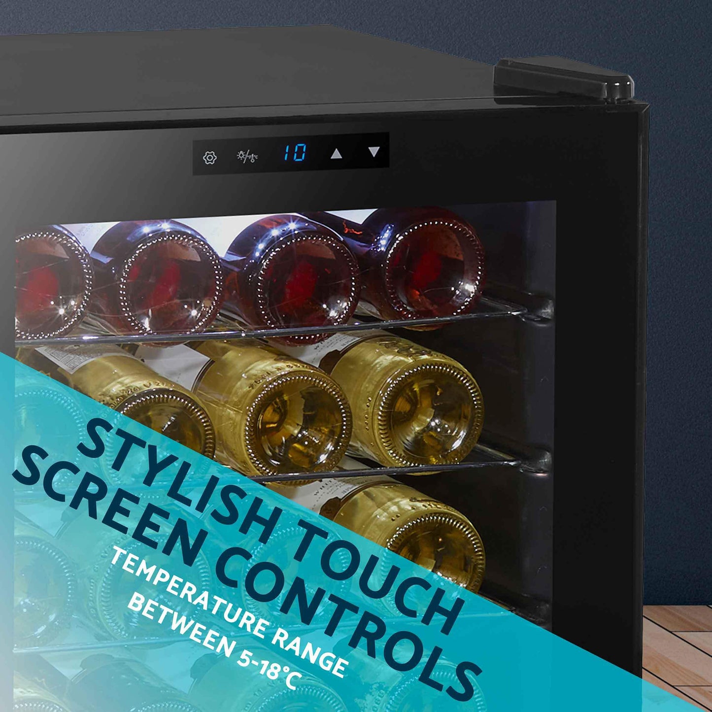 24 Bottle Wine Cooler Fridge with Digital Touch Screen Controls & LED Light, Black - DH9