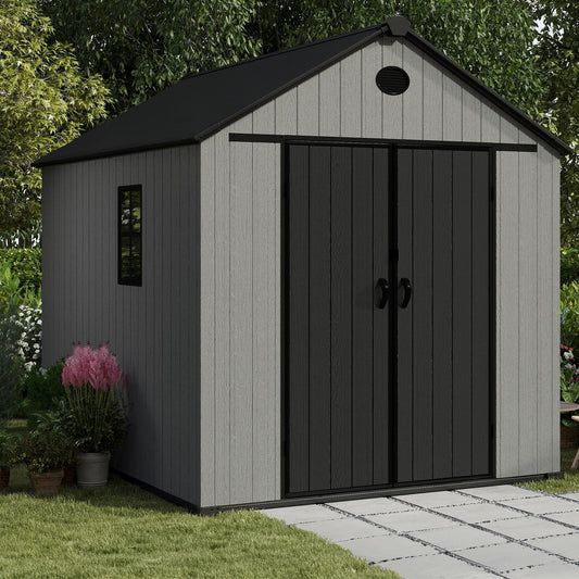 Pro Grade 6ft x 5ft Premium Plastic Double Door Garden Shed - Grey/Anthracite Wood Touch Texture