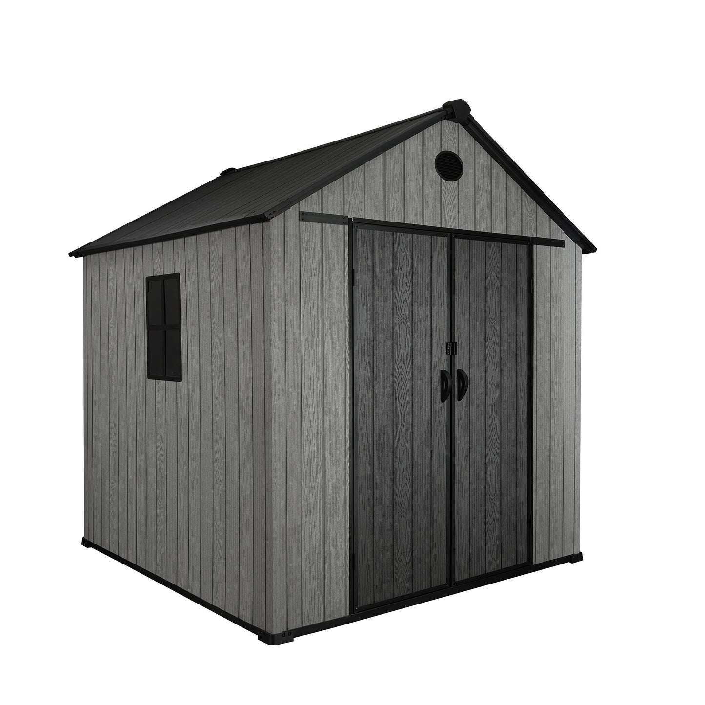 Pro Grade 6ft x 10ft Premium Plastic Double Door Garden Shed - Grey/Anthracite Wood Touch Texture