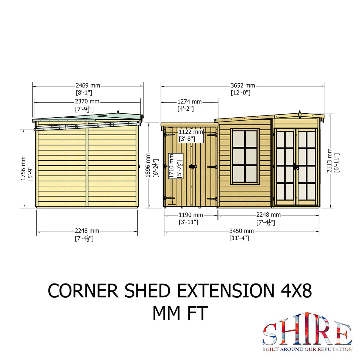 Shire Hampton 8ft x 12ft Summerhouse with Side Shed