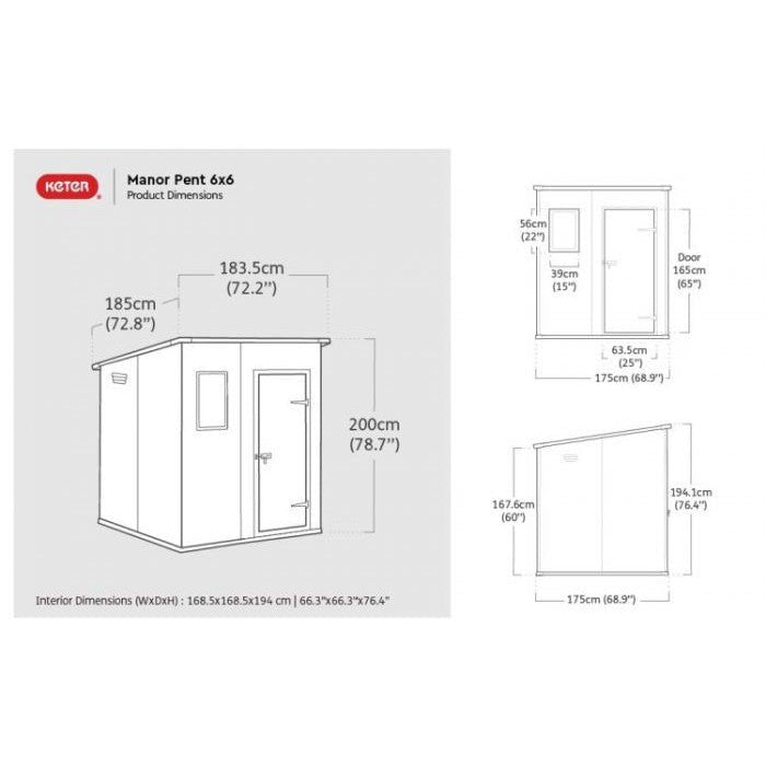 6 x 6 Manor Plastic Pent Garden Storage Shed – Grey