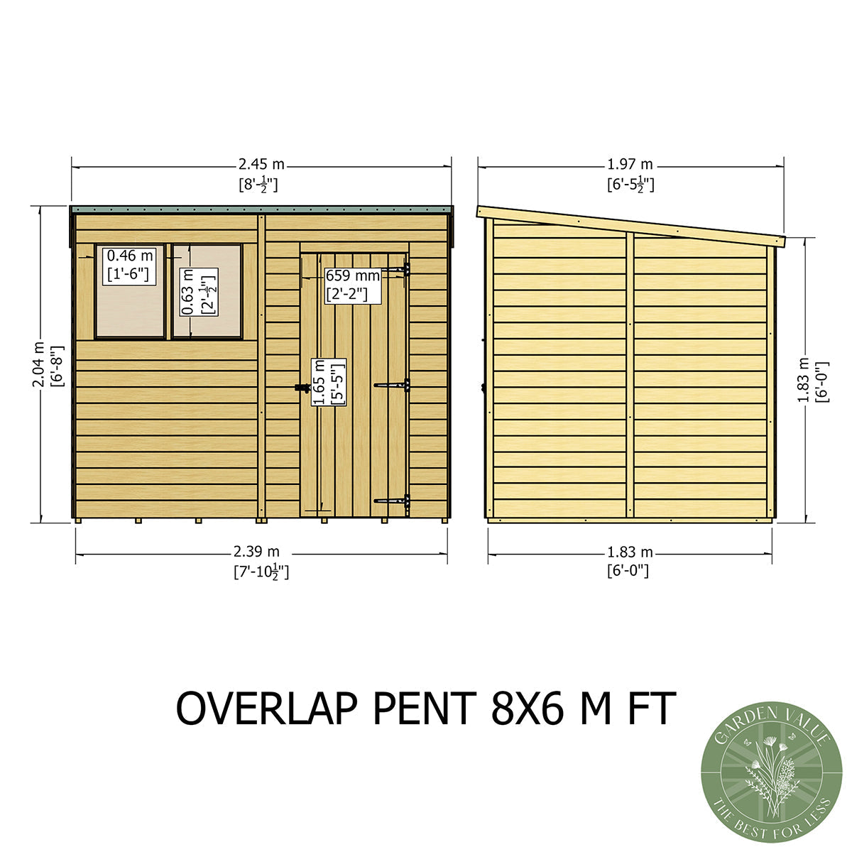 Shire Garden Value Overlap 8ft x 6ft Pent Shed