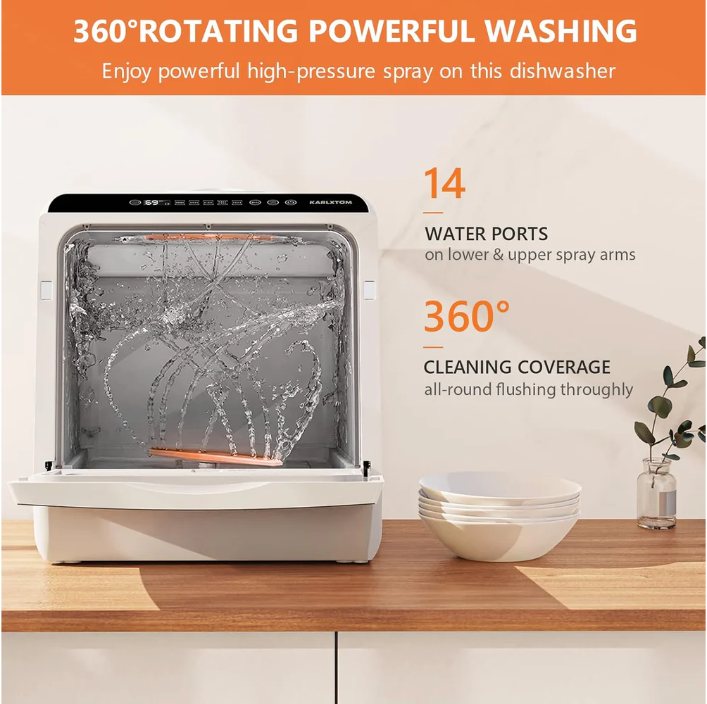 Table Top Dishwasher 6 Programs Mini Dishwasher with Touch Control, Auto-drying, Baby Care & Fruit Wash, Perfect for Small Families, Couples