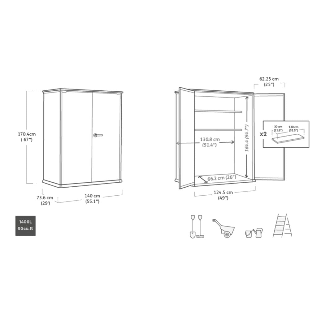 4×2 Cortina Alto Heavy Duty Vertical Plastic Garden Shed with Shelves