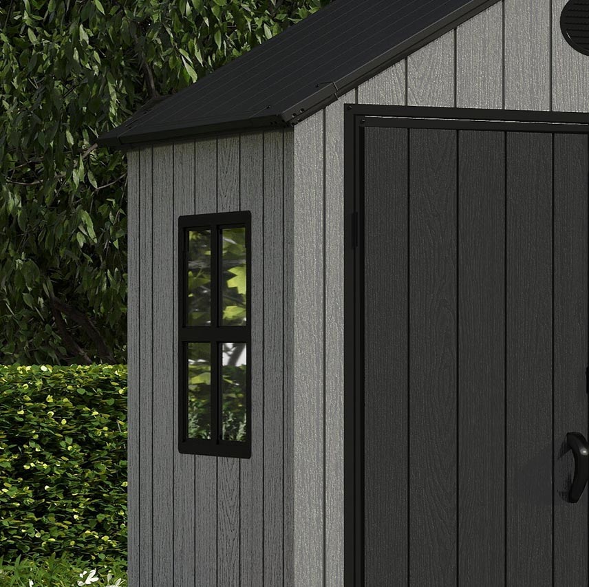 Pro Grade 6ft x 5ft Premium Plastic Double Door Garden Shed - Grey/Anthracite Wood Touch Texture